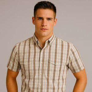 Red Camel Large Vintage 90s Y2K Buckle Western Cowboy Short Sleeve Button Shirt